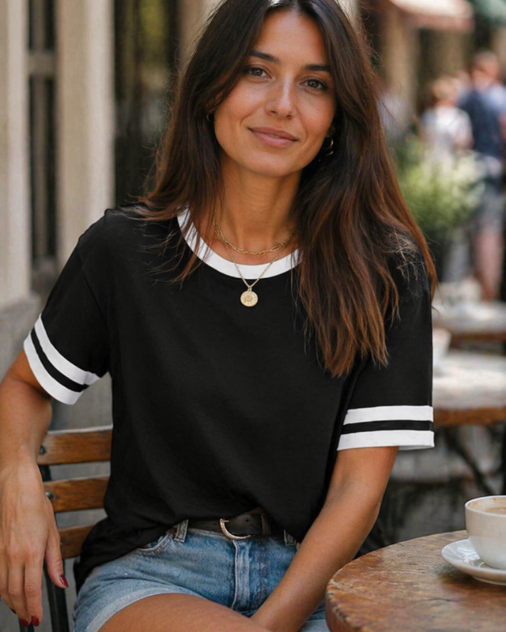 Elira Dámské tričko – Kulatý výstřih, Color Block & Volný letní casual střih
