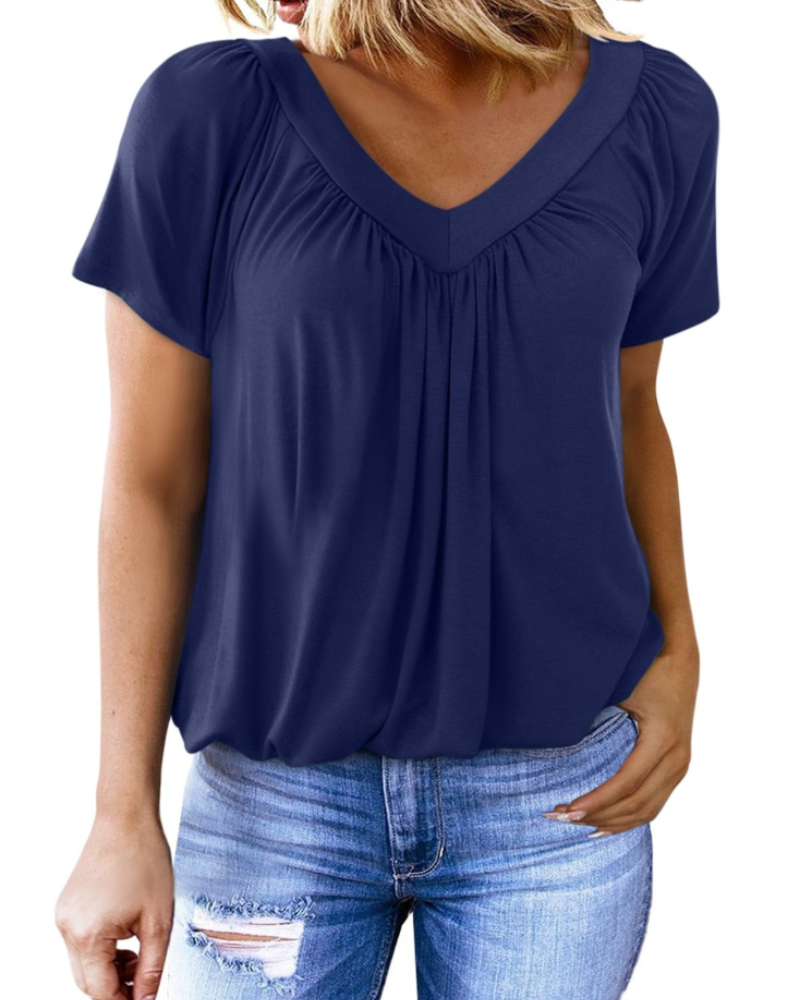 T-shirt Solara Femme Oversize – Top d'été Col V, Manches Courtes, Uni Décontracté