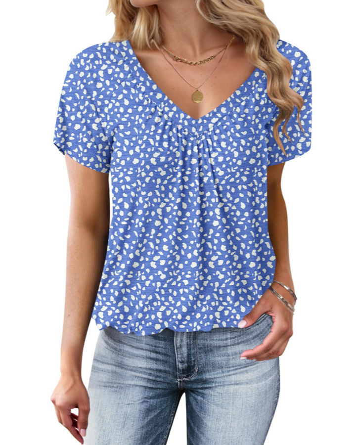 Zuri T-Shirt Donna Oversize – Letni top z dekoltem w serek, plisowany, z balonowym dołem, casual chic