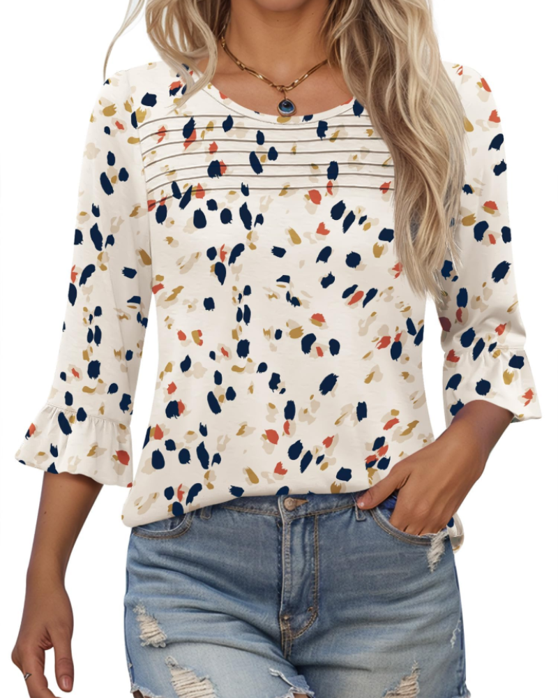 Briar Blusa Donna Elegante – Tunica Estiva Maniche 3/4, Plissé, Girocollo, Casual Chic
