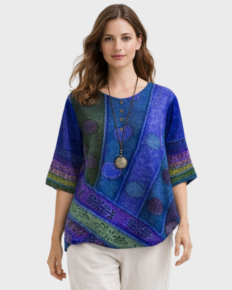 Luisa Dámská Halenka – Boho Retro Styl, Volný Střih & Elegantní Knoflíky