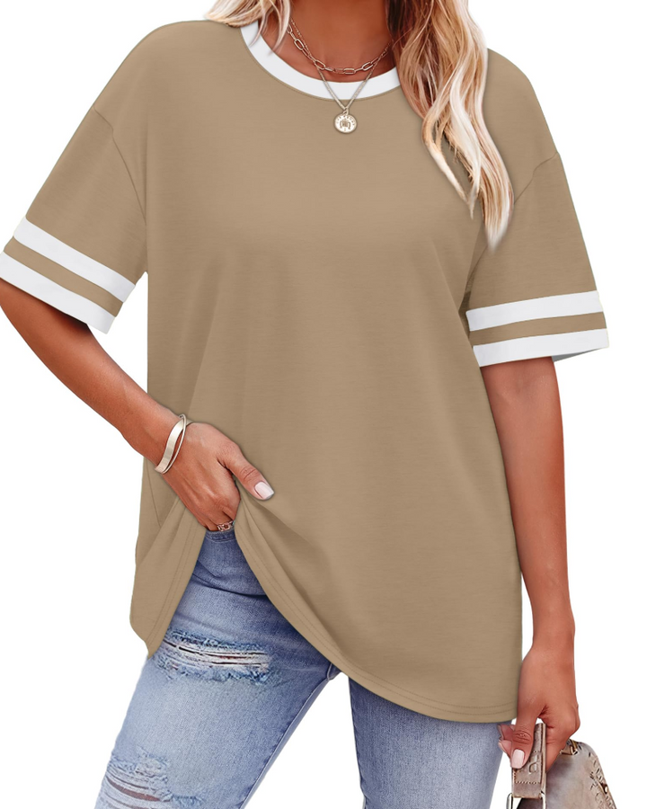 Elira Dámské tričko – Kulatý výstřih, Color Block & Volný letní casual střih
