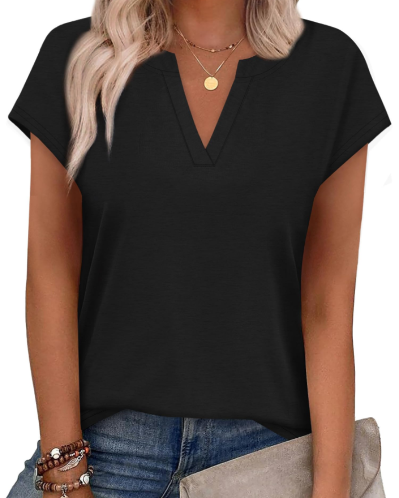 Zania T-Shirt Donna – Scollo a V Intagliato, Maniche Cap & Top Casual Elegante Loose Fit