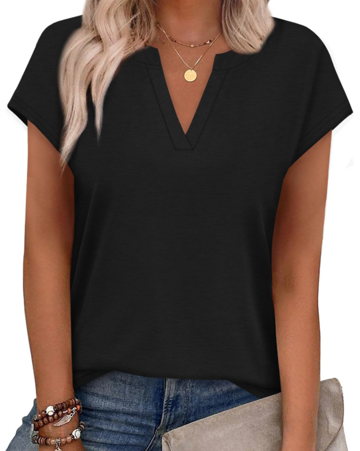 Zania T-Shirt Donna – Scollo a V Intagliato, Maniche Cap & Top Casual Elegante Loose Fit