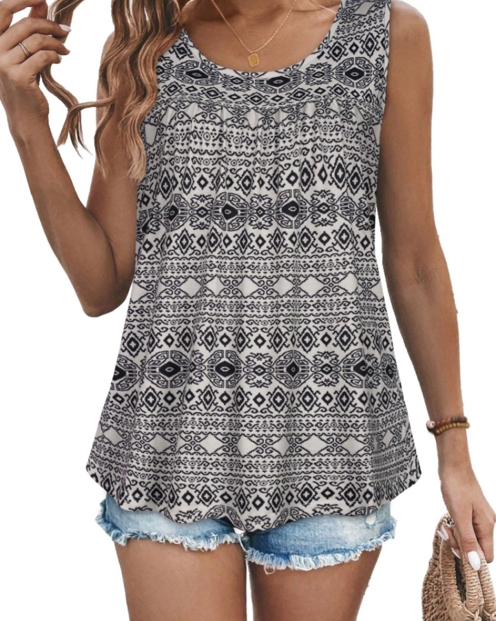 Elaya Canotta Donna – Girocollo Plissettato, Tunica Loose Fit & Top Estivo Flowy