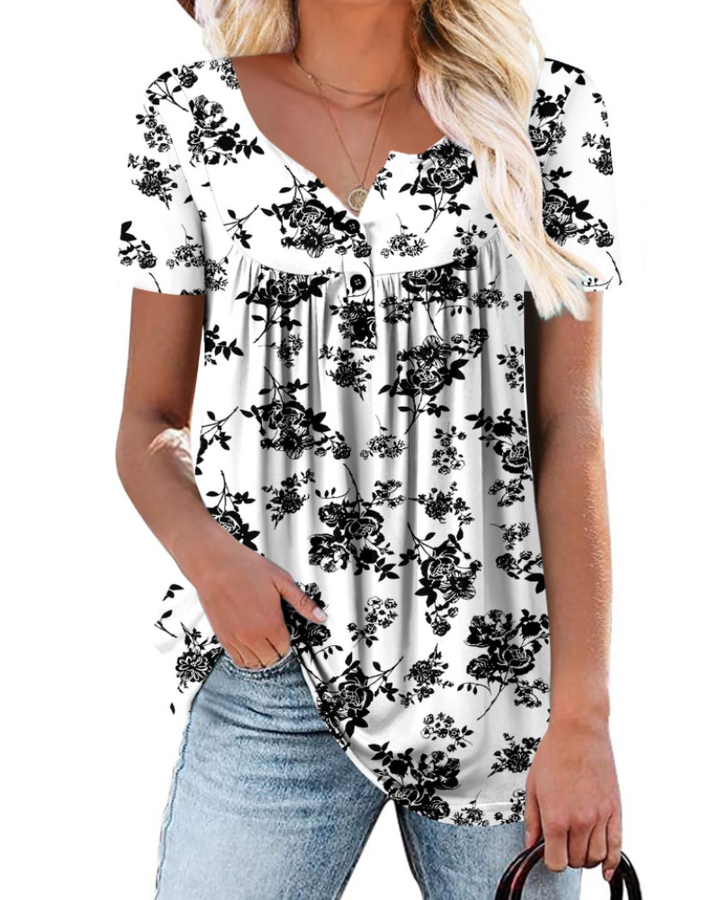 Yelina Tunica Donna – Scollo a V, Dettagli Plissettati & Top Casual Loose Fit