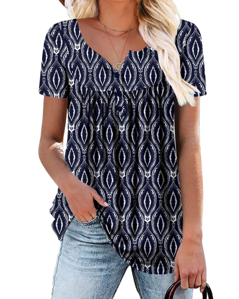 Yelina Tunica Donna – Scollo a V, Dettagli Plissettati & Top Casual Loose Fit