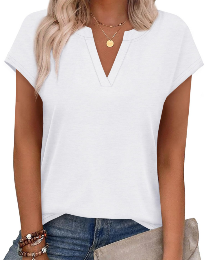 Zania T-Shirt Donna – Scollo a V Intagliato, Maniche Cap & Top Casual Elegante Loose Fit