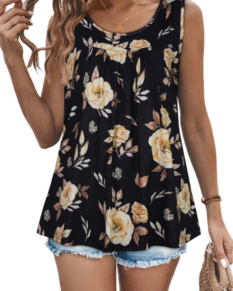 Elaya Canotta Donna – Girocollo Plissettato, Tunica Loose Fit & Top Estivo Flowy