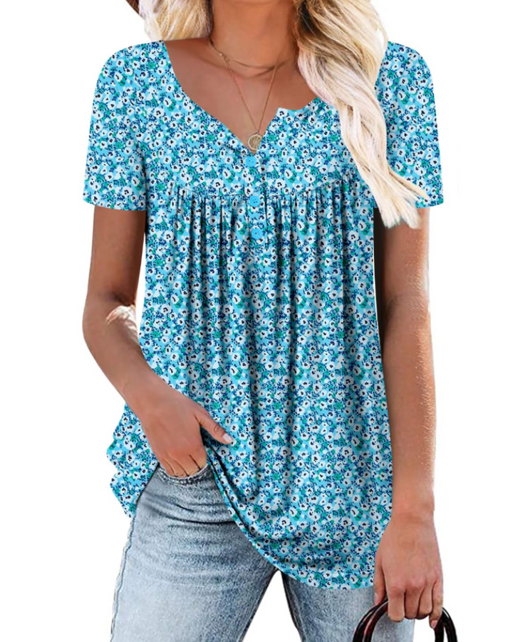 Yelina Tunica Donna – Scollo a V, Dettagli Plissettati & Top Casual Loose Fit