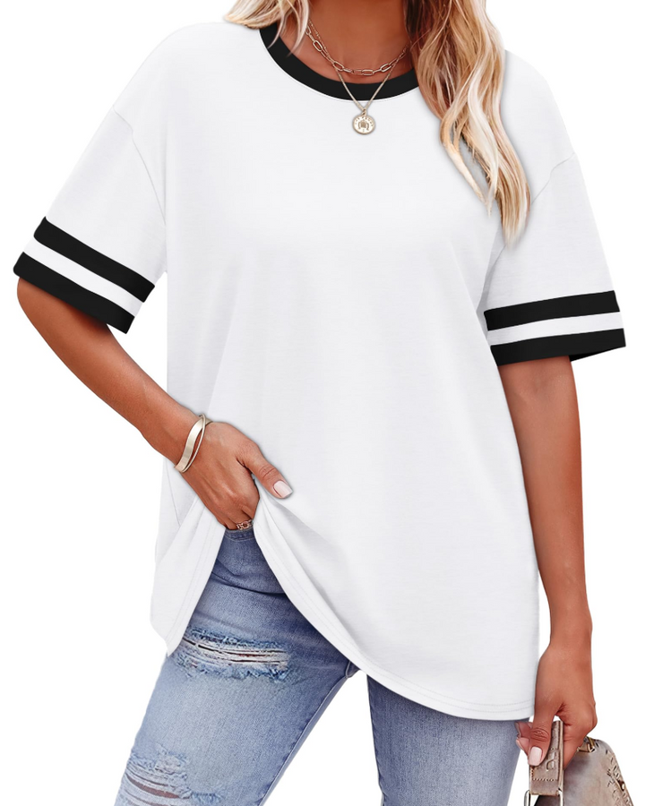 Elira Dámské tričko – Kulatý výstřih, Color Block & Volný letní casual střih
