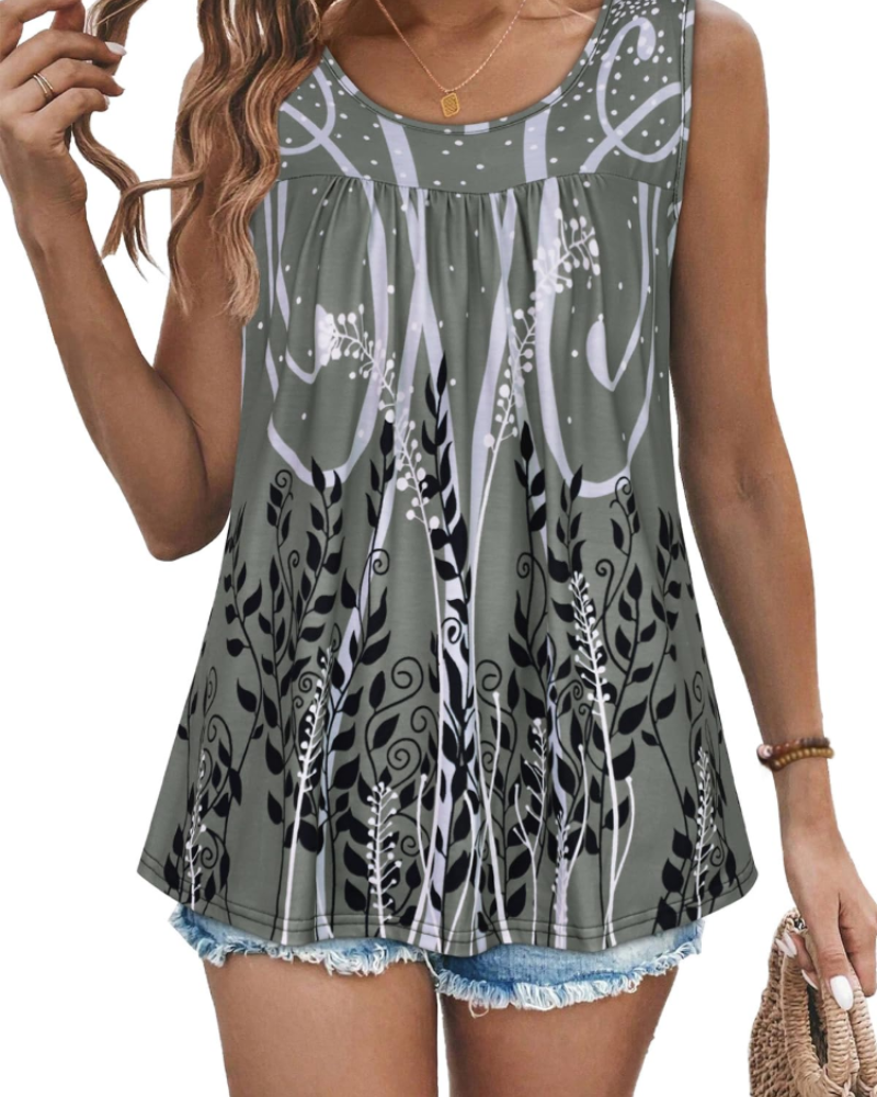 Elaya Canotta Donna – Girocollo Plissettato, Tunica Loose Fit & Top Estivo Flowy