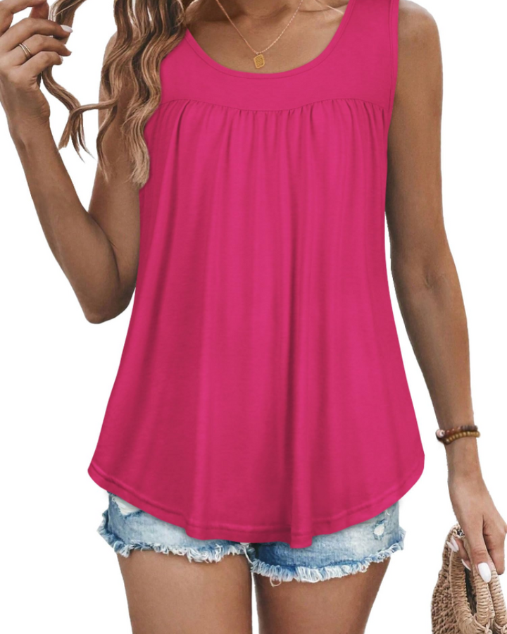 Elaya Canotta Donna – Girocollo Plissettato, Tunica Loose Fit & Top Estivo Flowy