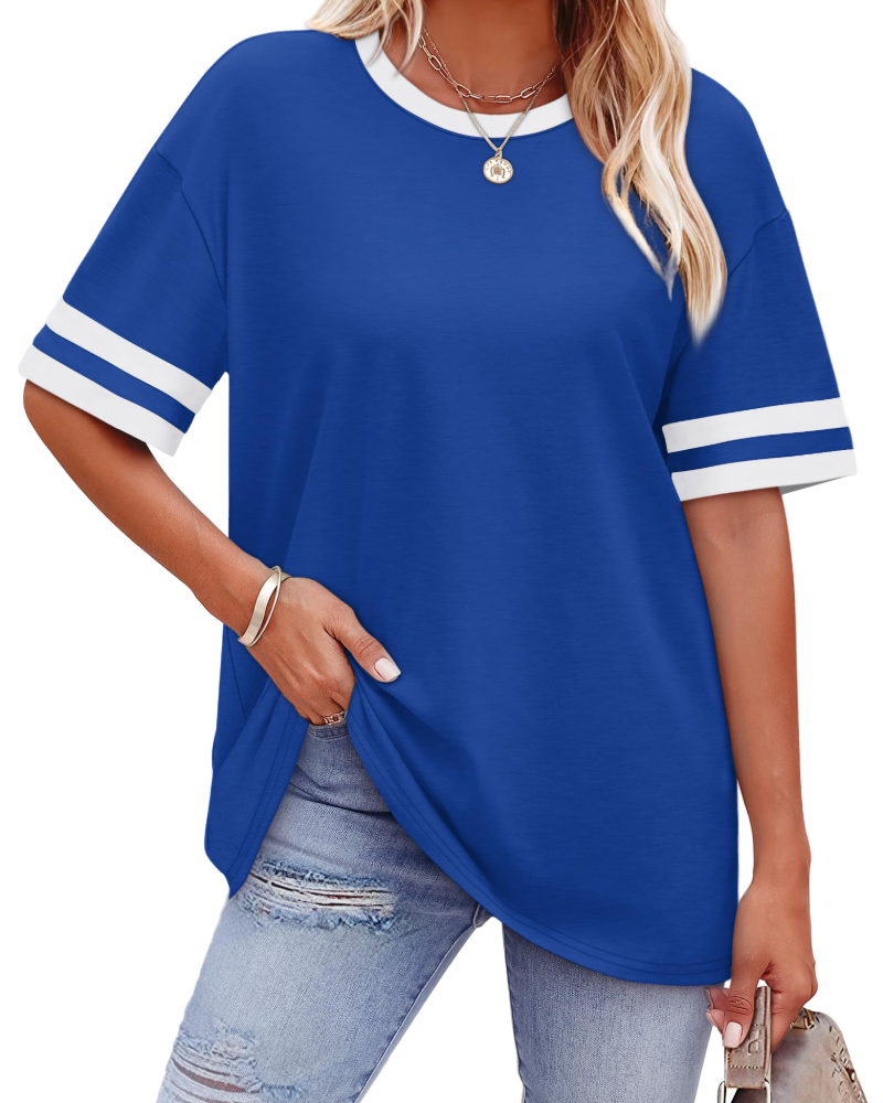 Elira Dámské tričko – Kulatý výstřih, Color Block & Volný letní casual střih