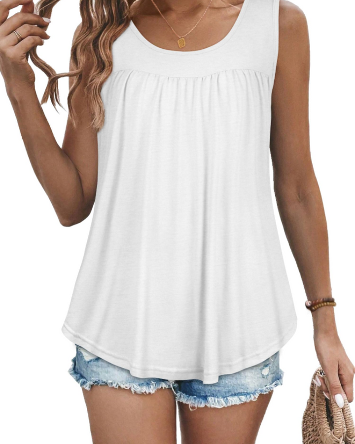Elaya Canotta Donna – Girocollo Plissettato, Tunica Loose Fit & Top Estivo Flowy
