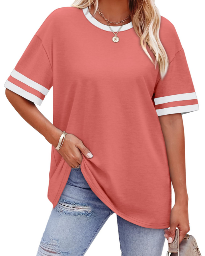 Elira Dámské tričko – Kulatý výstřih, Color Block & Volný letní casual střih