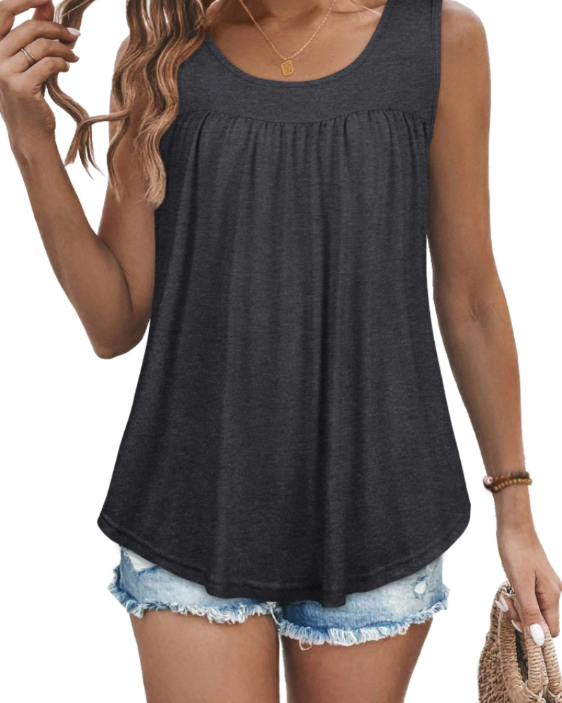 Elaya Canotta Donna – Girocollo Plissettato, Tunica Loose Fit & Top Estivo Flowy