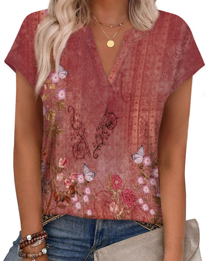 Zania T-Shirt Donna – Scollo a V Intagliato, Maniche Cap & Top Casual Elegante Loose Fit
