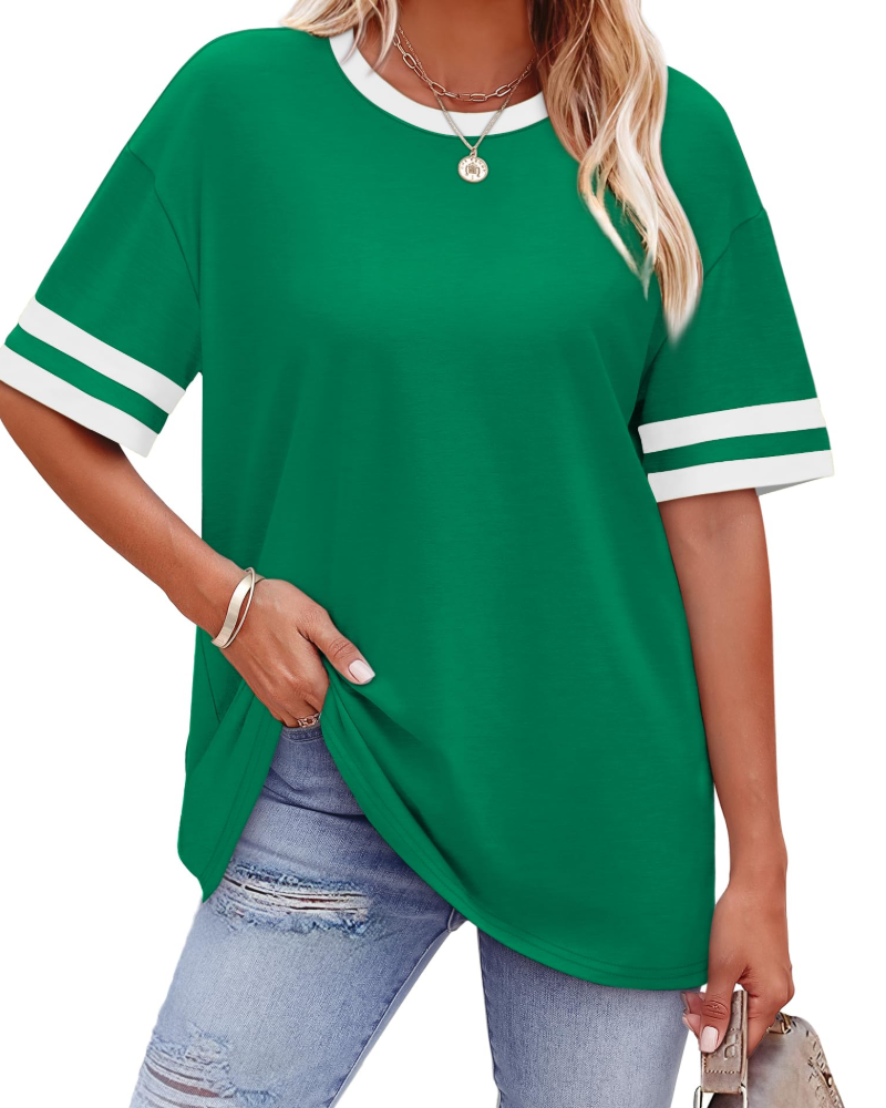 Elira Dámské tričko – Kulatý výstřih, Color Block & Volný letní casual střih