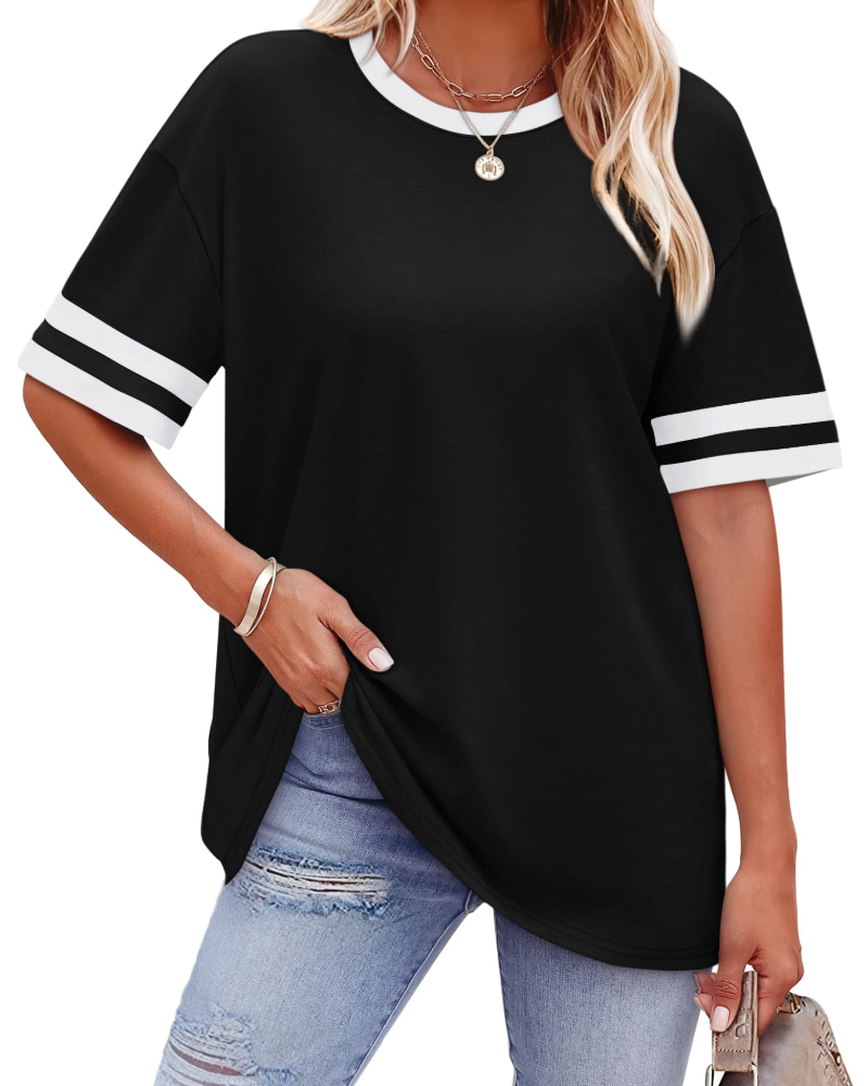 Elira Dámské tričko – Kulatý výstřih, Color Block & Volný letní casual střih