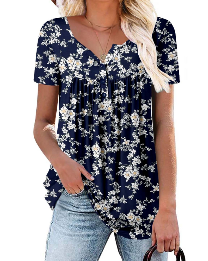 Yelina Tunica Donna – Scollo a V, Dettagli Plissettati & Top Casual Loose Fit