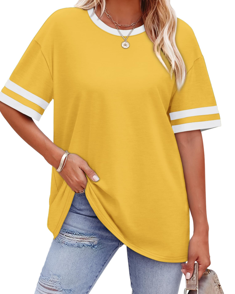 Elira Dámské tričko – Kulatý výstřih, Color Block & Volný letní casual střih