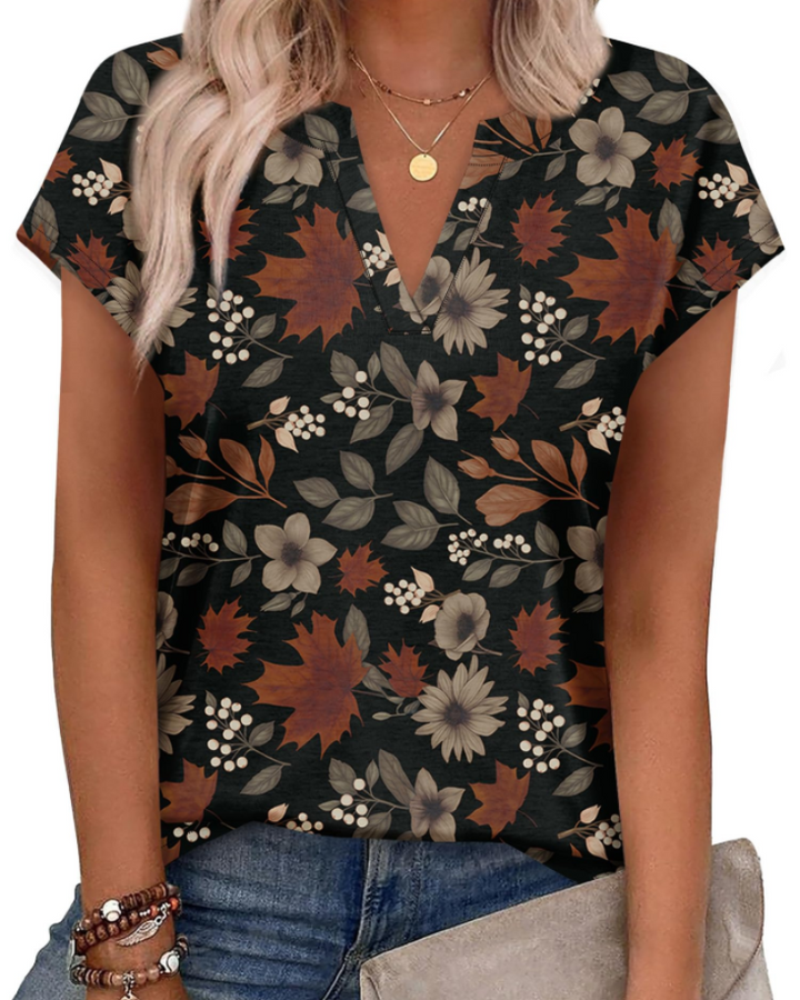 Zania T-Shirt Donna – Scollo a V Intagliato, Maniche Cap & Top Casual Elegante Loose Fit
