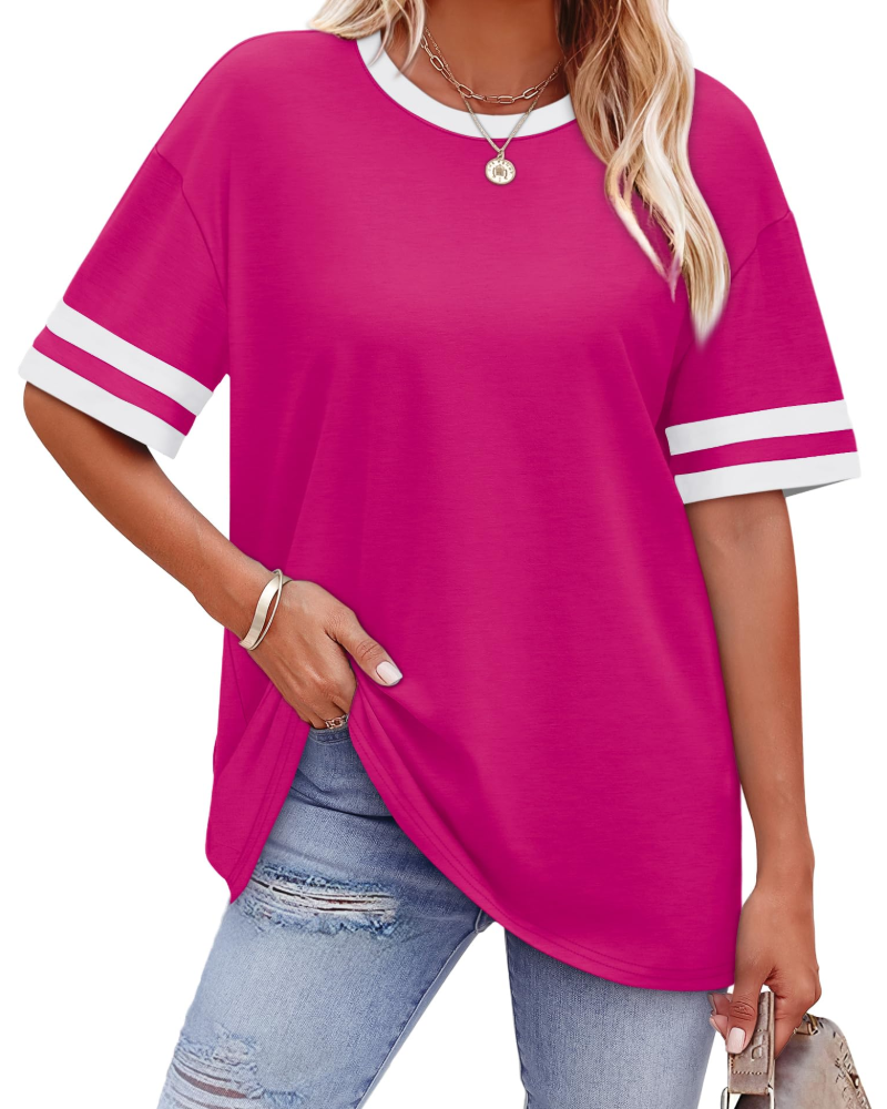 Elira Dámské tričko – Kulatý výstřih, Color Block & Volný letní casual střih