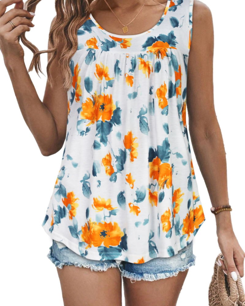 Elaya Canotta Donna – Girocollo Plissettato, Tunica Loose Fit & Top Estivo Flowy