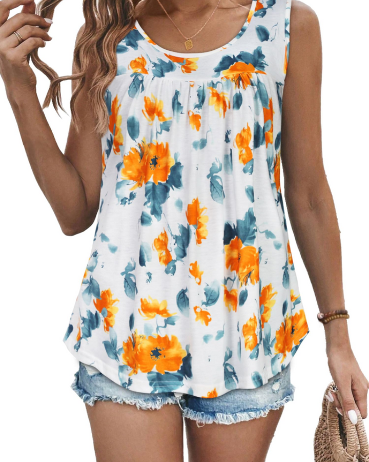 Elaya Canotta Donna – Girocollo Plissettato, Tunica Loose Fit & Top Estivo Flowy