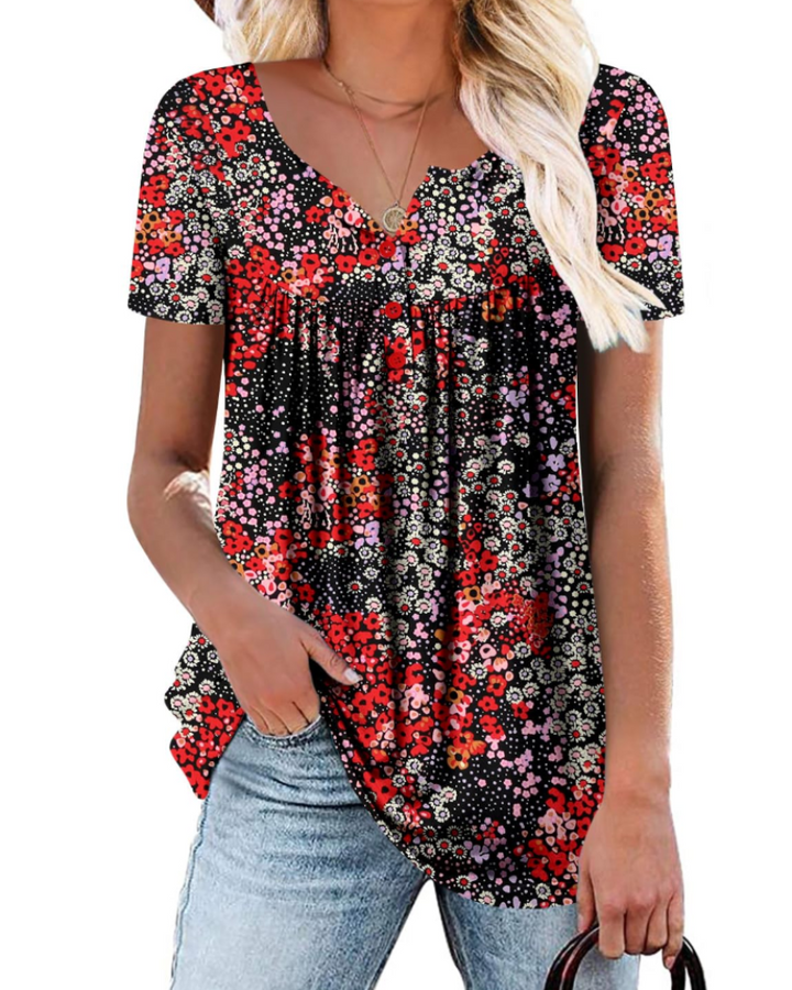 Yelina Tunica Donna – Scollo a V, Dettagli Plissettati & Top Casual Loose Fit