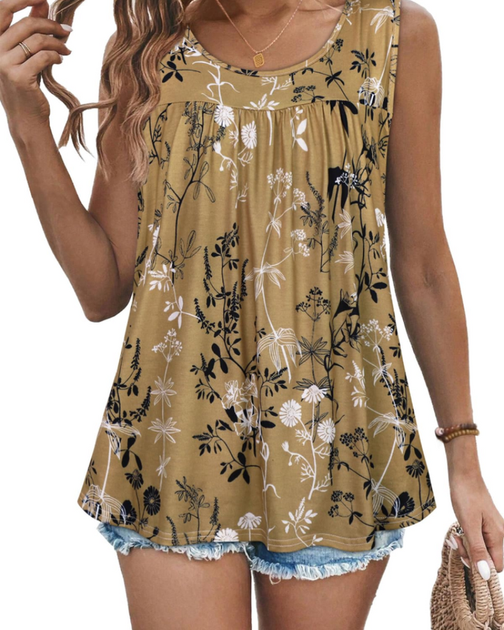 Elaya Canotta Donna – Girocollo Plissettato, Tunica Loose Fit & Top Estivo Flowy