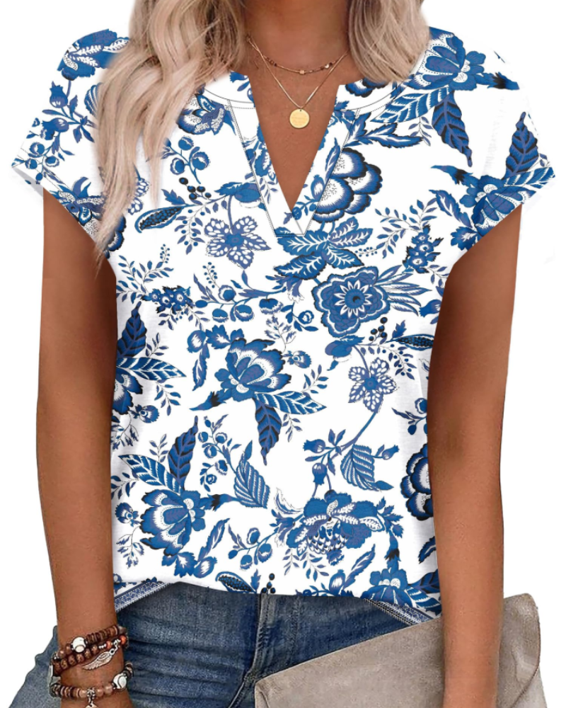 Zania T-Shirt Donna – Scollo a V Intagliato, Maniche Cap & Top Casual Elegante Loose Fit