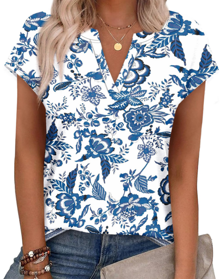 Zania T-Shirt Donna – Scollo a V Intagliato, Maniche Cap & Top Casual Elegante Loose Fit