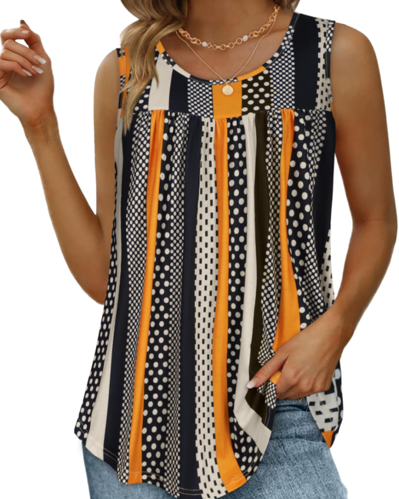 Elaya Canotta Donna – Girocollo Plissettato, Tunica Loose Fit & Top Estivo Flowy