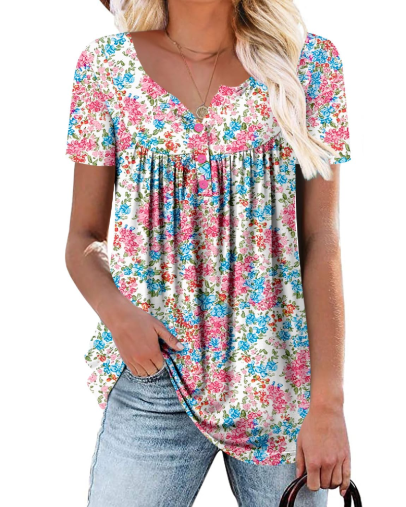 Yelina Tunica Donna – Scollo a V, Dettagli Plissettati & Top Casual Loose Fit