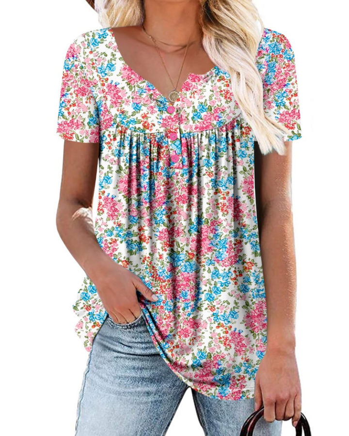 Yelina Tunica Donna – Scollo a V, Dettagli Plissettati & Top Casual Loose Fit
