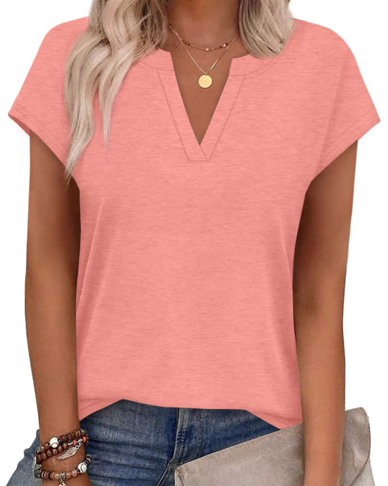 Zania T-Shirt Donna – Scollo a V Intagliato, Maniche Cap & Top Casual Elegante Loose Fit