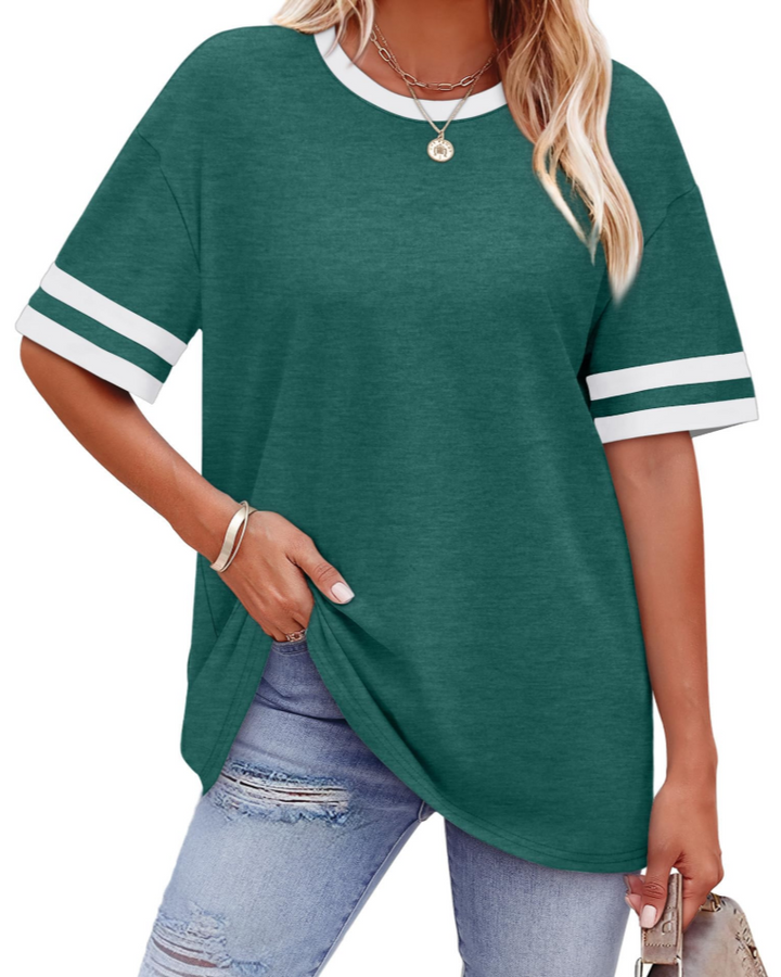 Elira Dámské tričko – Kulatý výstřih, Color Block & Volný letní casual střih