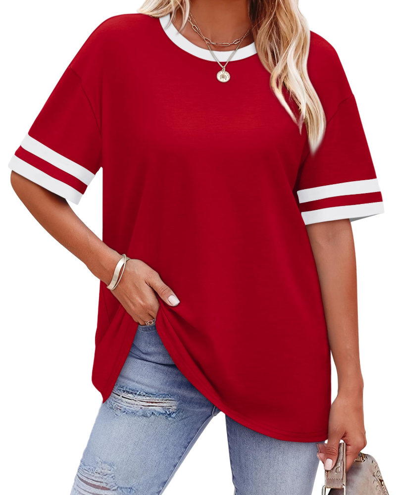 Elira Dámské tričko – Kulatý výstřih, Color Block & Volný letní casual střih