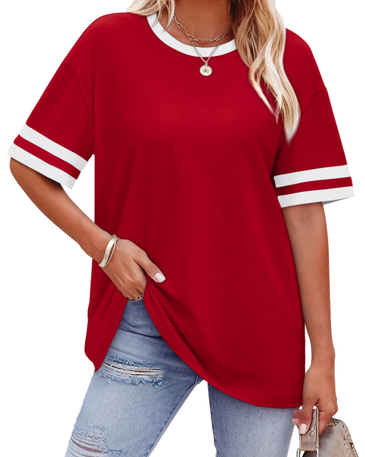 Elira Dámské tričko – Kulatý výstřih, Color Block & Volný letní casual střih
