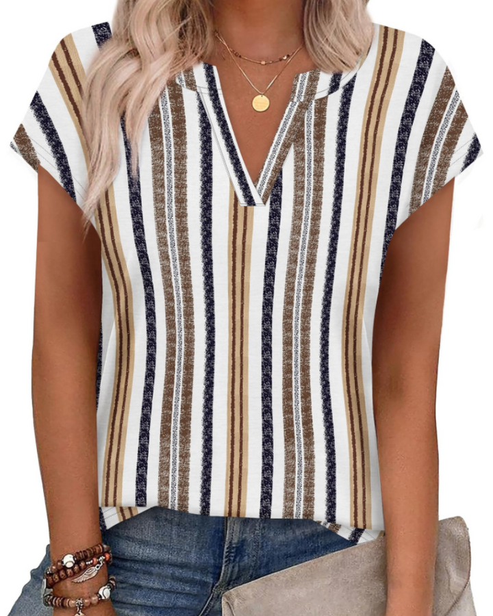 Zania T-Shirt Donna – Scollo a V Intagliato, Maniche Cap & Top Casual Elegante Loose Fit