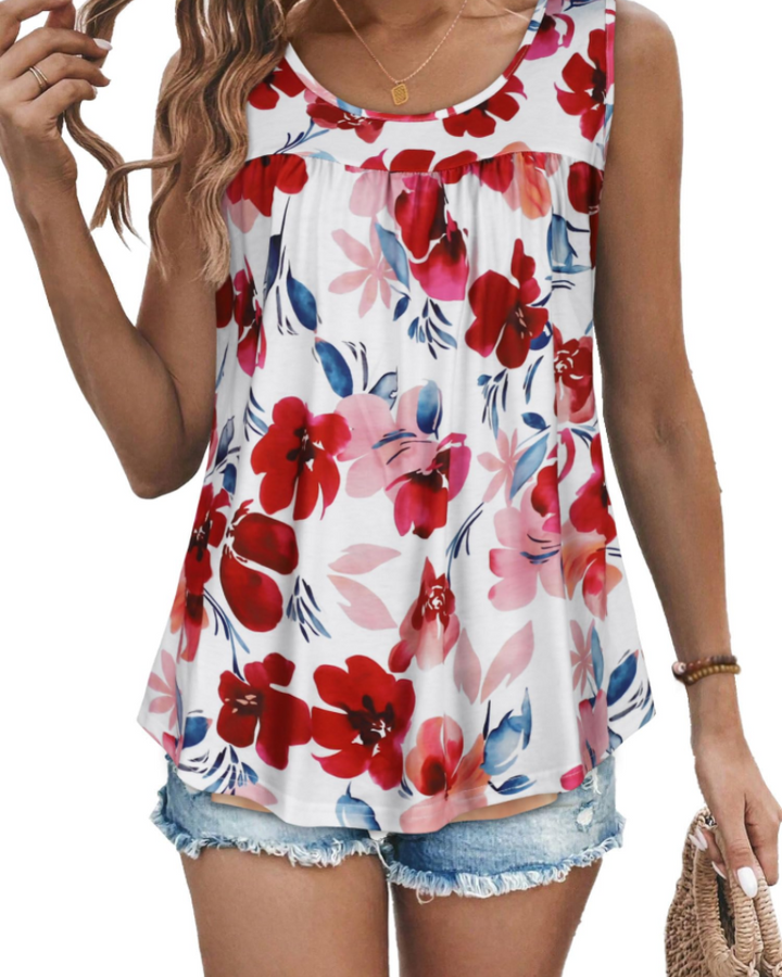 Elaya Canotta Donna – Girocollo Plissettato, Tunica Loose Fit & Top Estivo Flowy