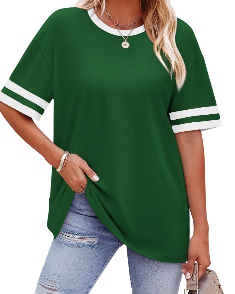 Elira Dámské tričko – Kulatý výstřih, Color Block & Volný letní casual střih