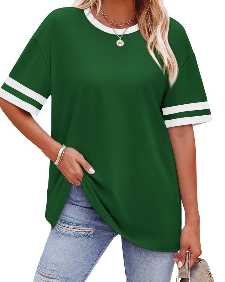 Elira Dámské tričko – Kulatý výstřih, Color Block & Volný letní casual střih