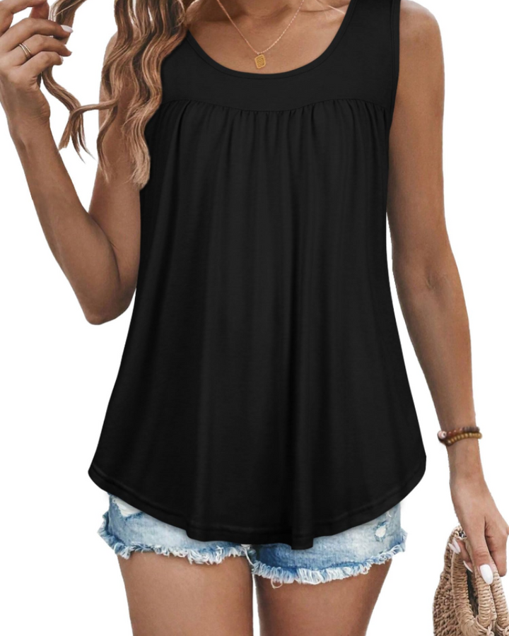 Elaya Canotta Donna – Girocollo Plissettato, Tunica Loose Fit & Top Estivo Flowy