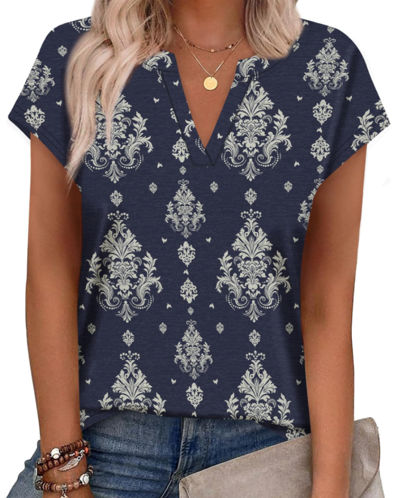 Zania T-Shirt Donna – Scollo a V Intagliato, Maniche Cap & Top Casual Elegante Loose Fit