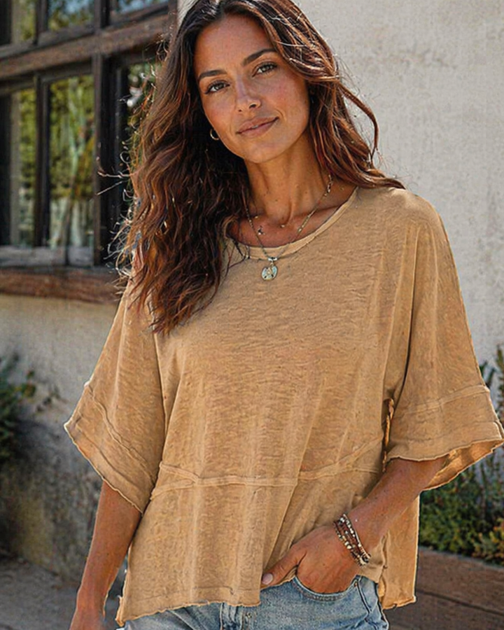 Quenny Top Donna – T-shirt oversize, rękawy nietoperz i casualowa bluzka z okrągłym dekoltem