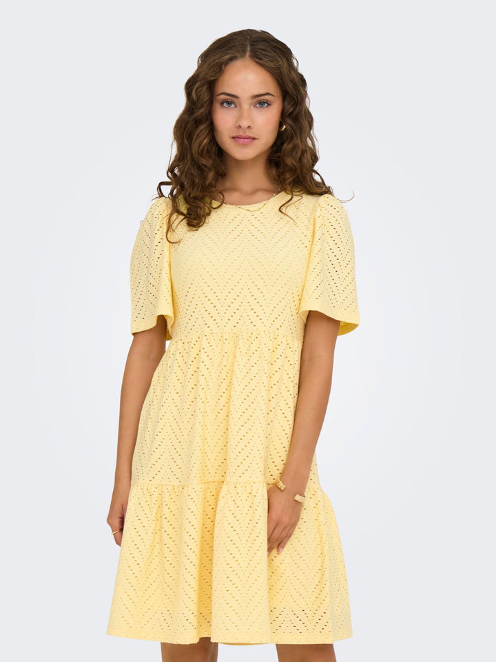 Althea Vestito Mini Donna – Maniche Corte, Motivo Traforato & A-Line Estivo