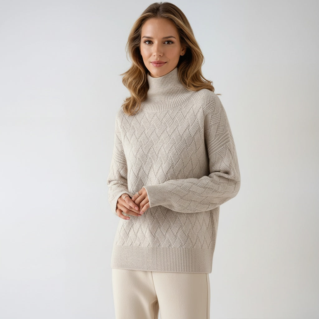Sofie Pulover cu Guler Înalt pentru Femei – Pulover Tricotat Elegant cu Model Rafinat